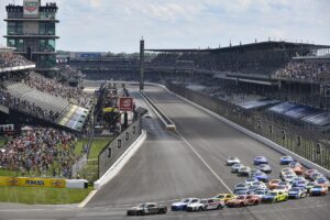 INDIANAPOLIS, INDIANA - JULY 31: Tyler Reddick, driver of the #8 3CHI Chevrolet, leads the field during the NASCAR Cup Series Verizon 200 at the Brickyard at Indianapolis Motor Speedway on July 31, 2022 in Indianapolis, Indiana