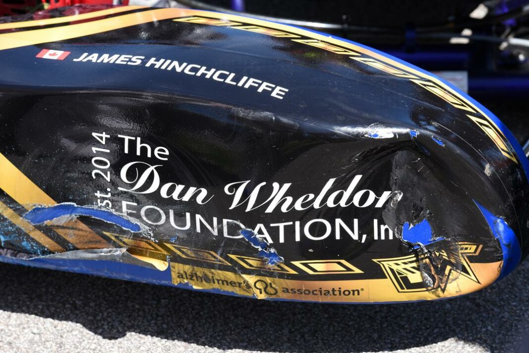 The damaged sidepod of James Hinchcliffe, Dan Wheldon Foundation