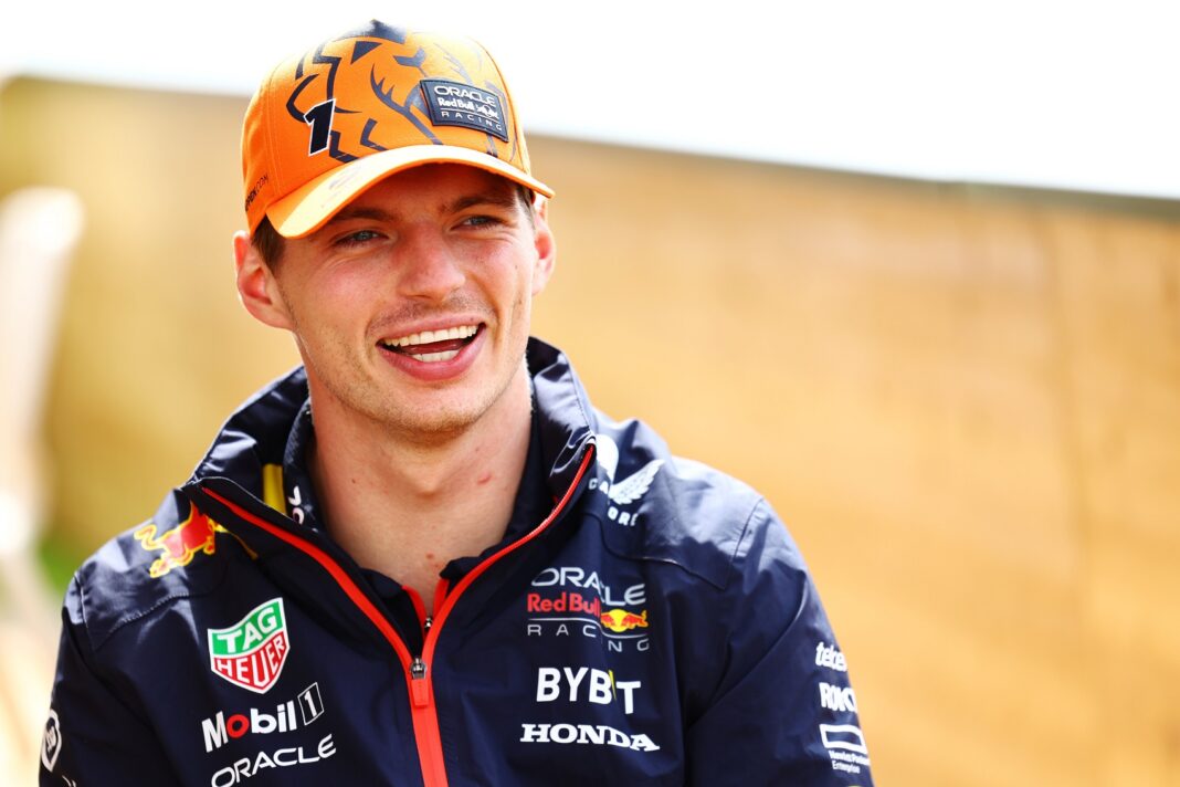 NORTHAMPTON, ENGLAND - JULY 06: Max Verstappen of the Netherlands and Oracle Red Bull Racing looks on in the Paddock during previews ahead of the F1 Grand Prix of Great Britain at Silverstone Circuit on July 06, 2023 in Northampton, England